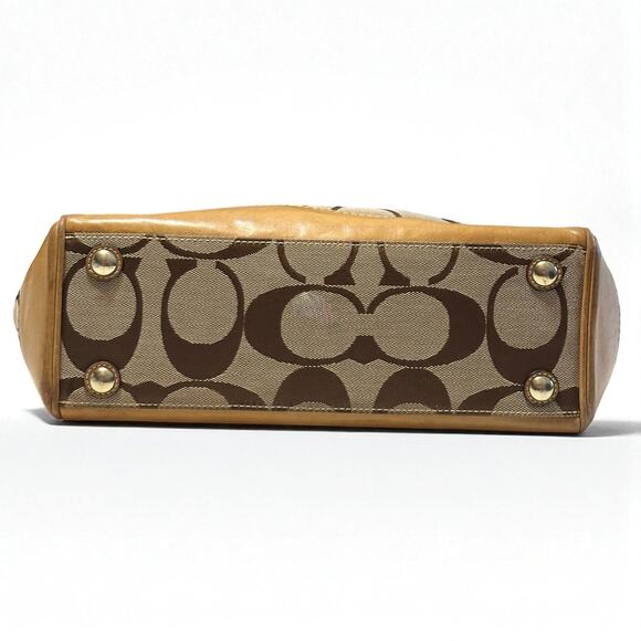 COACH Hamptons Medium Madeline Satchel Handbag Brown Monogram Leather Trim - Picture 10 of 15